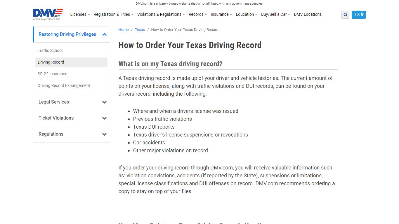 Your Texas Driving Record - DMV.com